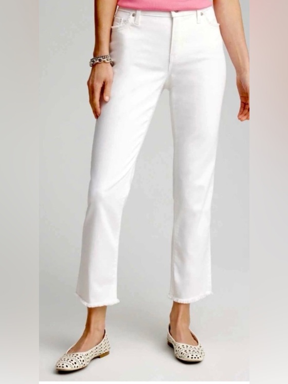 Loft White Straight-Leg Unfinished Hem Crop Jeans: Size 6